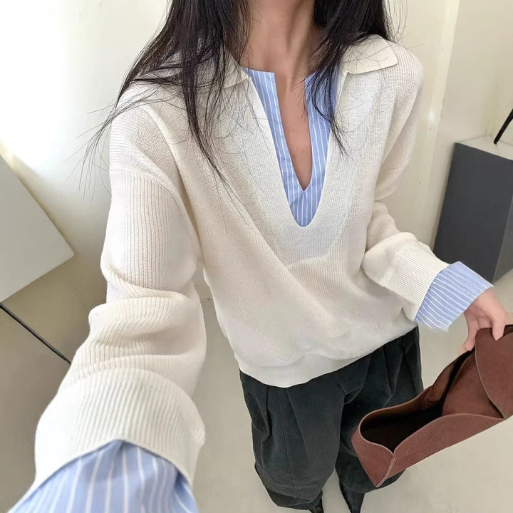 Dame Elegant Sweater med Indsat Skjortekrave Stilla
