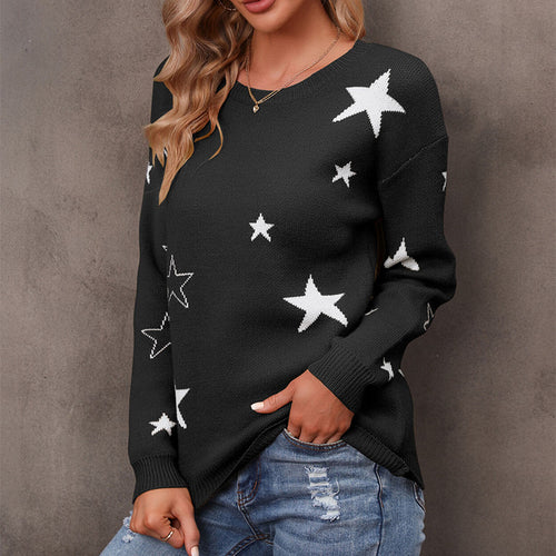 Kvinders strikket sweater med trendy stjernespor og afslappet snit Stilla