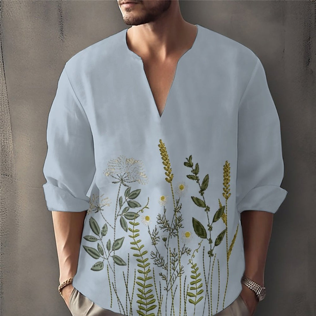 Herre afslappet skjorte med kunstnerisk blomsterdesign Stilla