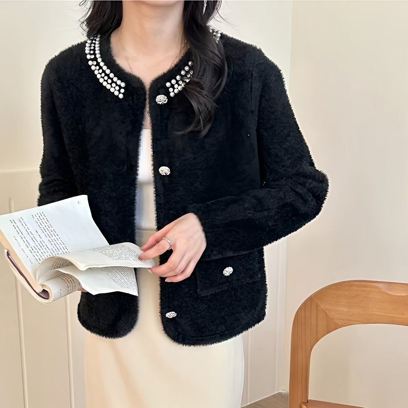 Kvinder Fluffy Cardigan med Dekorative Perler Stilla