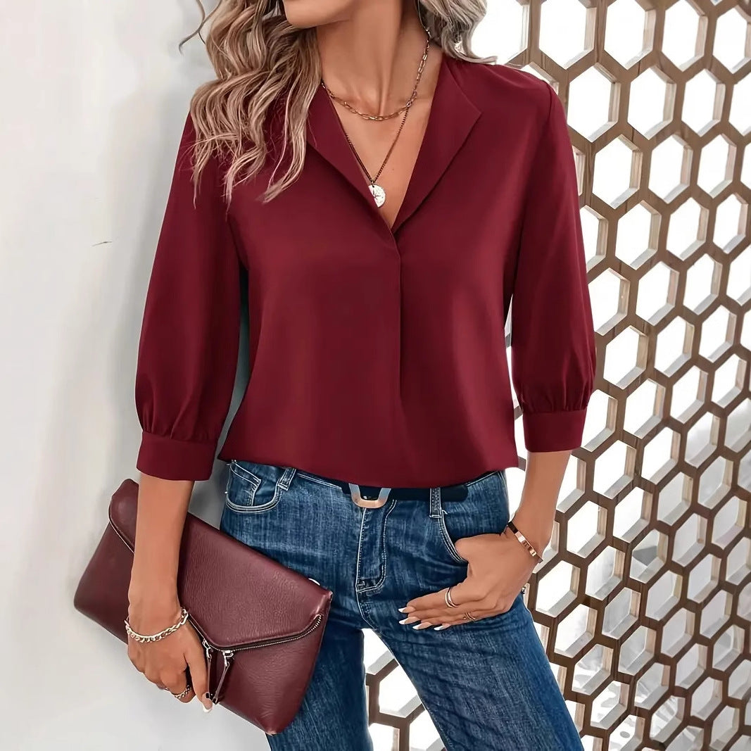 Damebluse med elegant krave og voluminøse ærmer Stilla