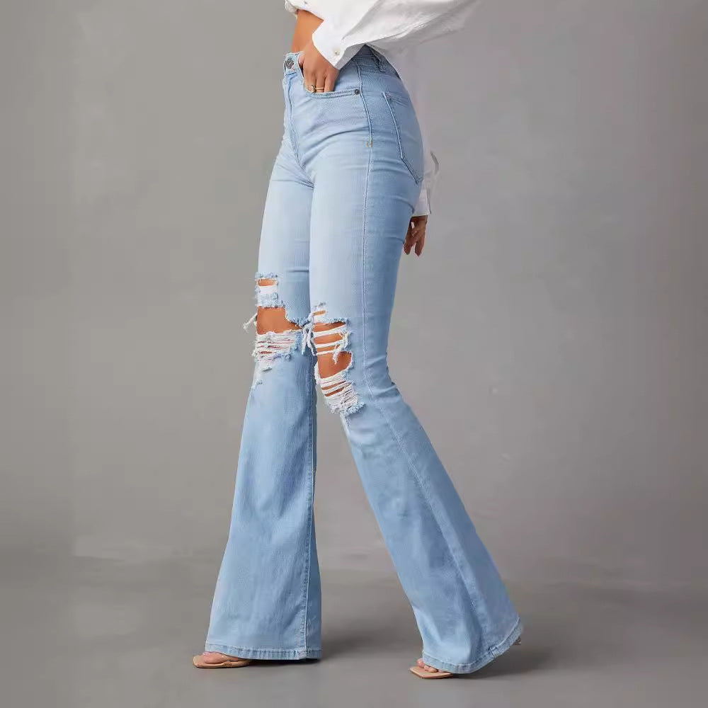Dameflared jeans med trendy destroyed effect Stilla