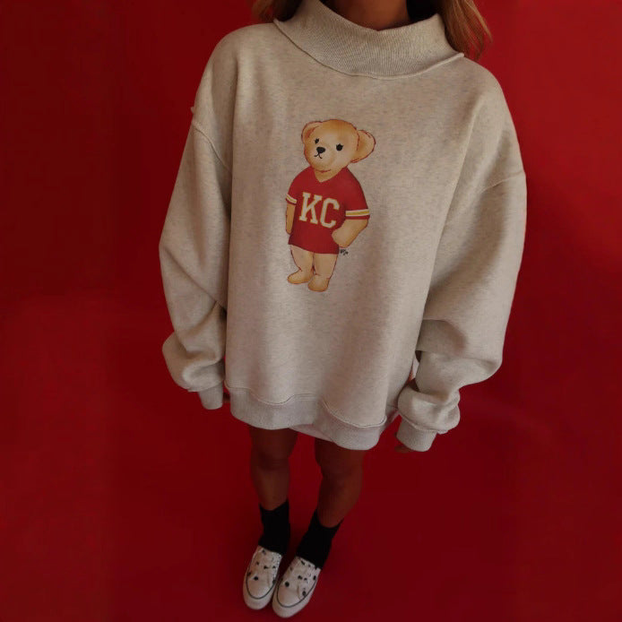 Damers oversized sweatshirt med et sødt bjørnemotiv Stilla
