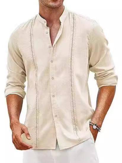 Herren linned shirt med moderne stående krave og elegant knapdesign Stilla