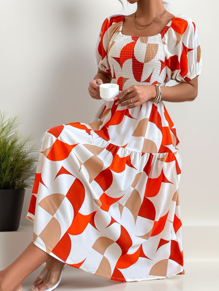 Dame Off-Shoulder Laget Maxi-Kjole med Geometrisk Tryk Stilla
