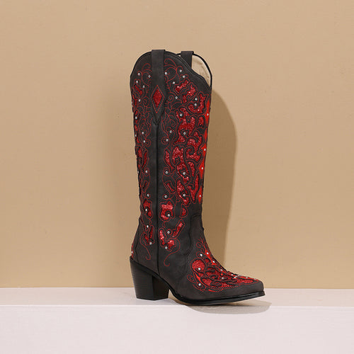 Femme Dekoreret Western Stiletto Knælange Støvler Stilla