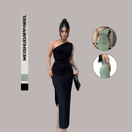 Damer Elegant En-Skulder Maxi Kjole med Figur-Fastholdende Snit og Sideslids