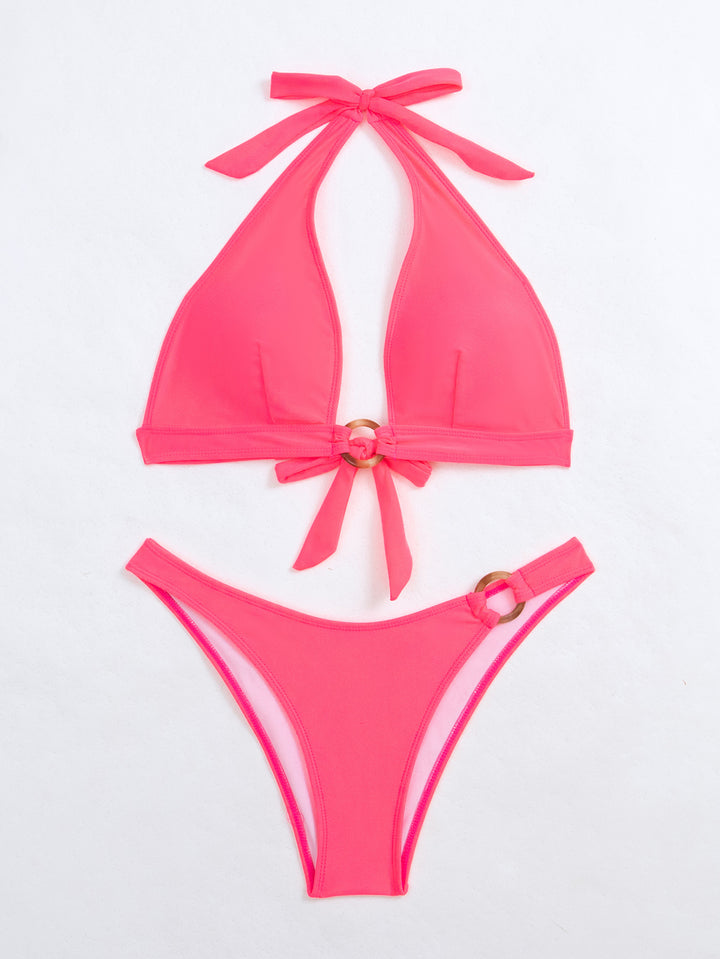 Dame Triangel-Bikini med høj halterneck og dekorativ ringdetalje Stilla