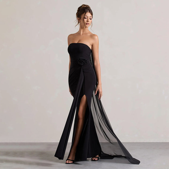 Dame Elegant Strapless Aftenkjole med asymmetrisk Overdel og sidelæg Stilla