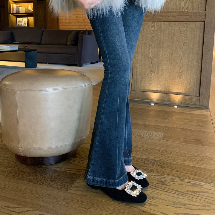 Dame Elegant Mary Jane Ballerinaer med dekorativ strassschnalle Stilla