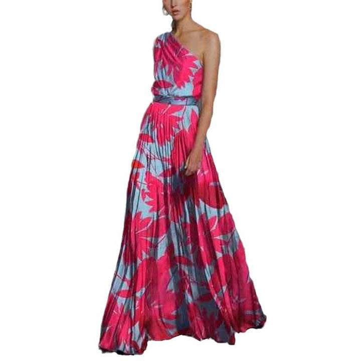 Dame Maxi-kjole med asymmetrisk snit og florale plisseringer Stilla