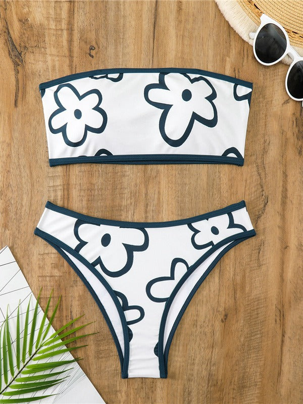 Kvinde Bandeau Bikini Sæt med Blomsterdesign-Accenter Stilla