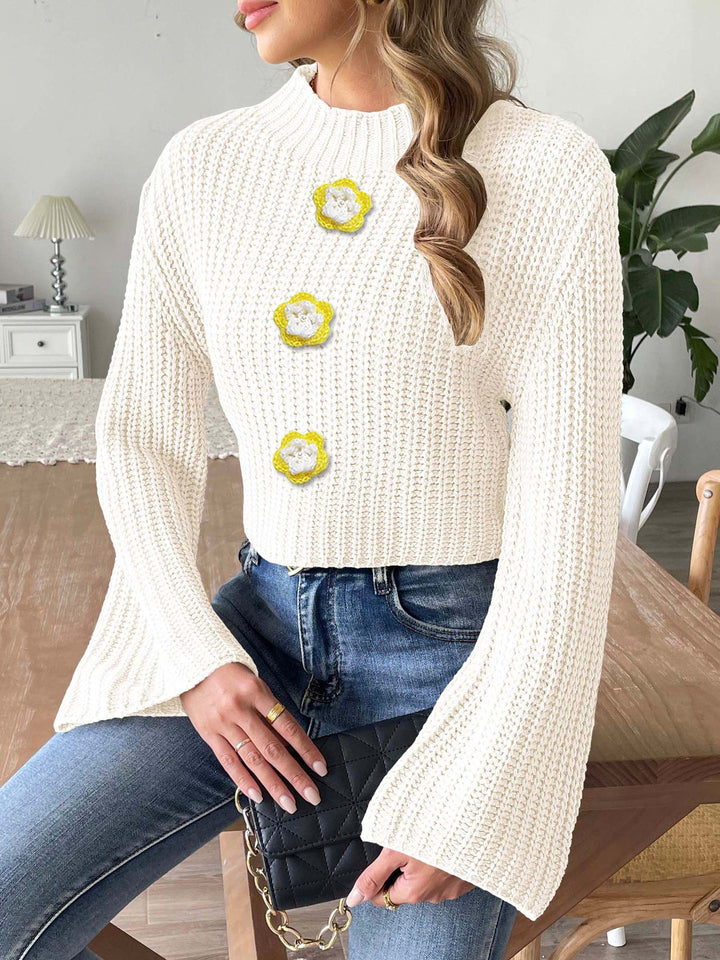 Dame hæklede pullover med høje ribdetaljer og pyntede knapper Stilla