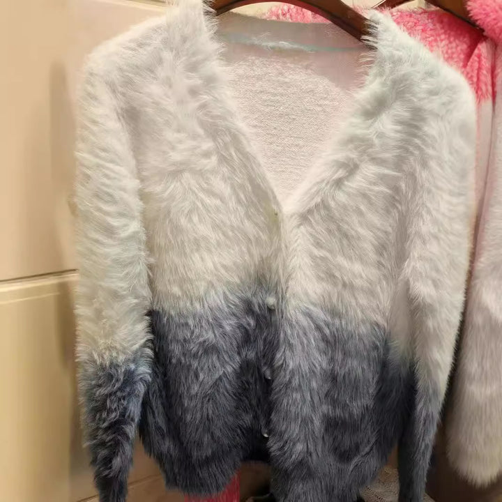 Dame moderigtig strikcardigan med elegant kunstpels og knaplukning Stilla