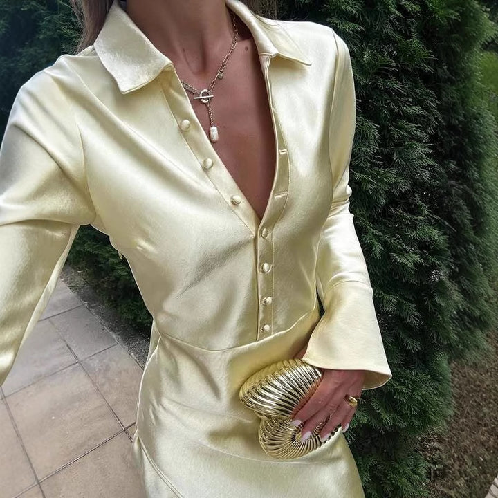 Dame maxikjole i elegant satin-look Stilla
