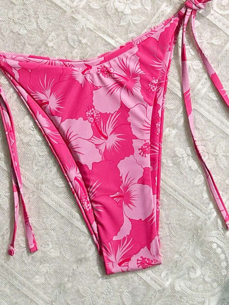 Dame triangel-bikini med elegant blomsterprint og justerbare stropper Stilla