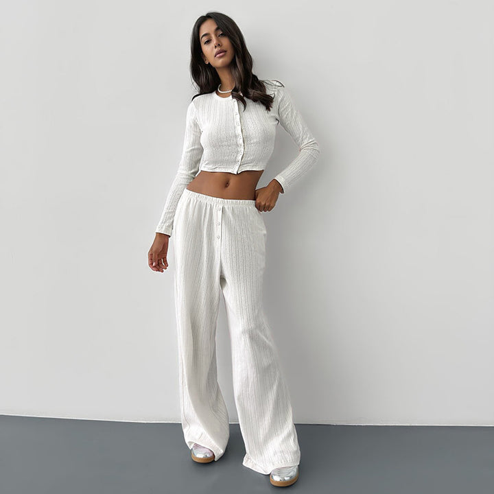 Dame Langærmet Crop-Top med knaplukning og blødt materiale Skovae