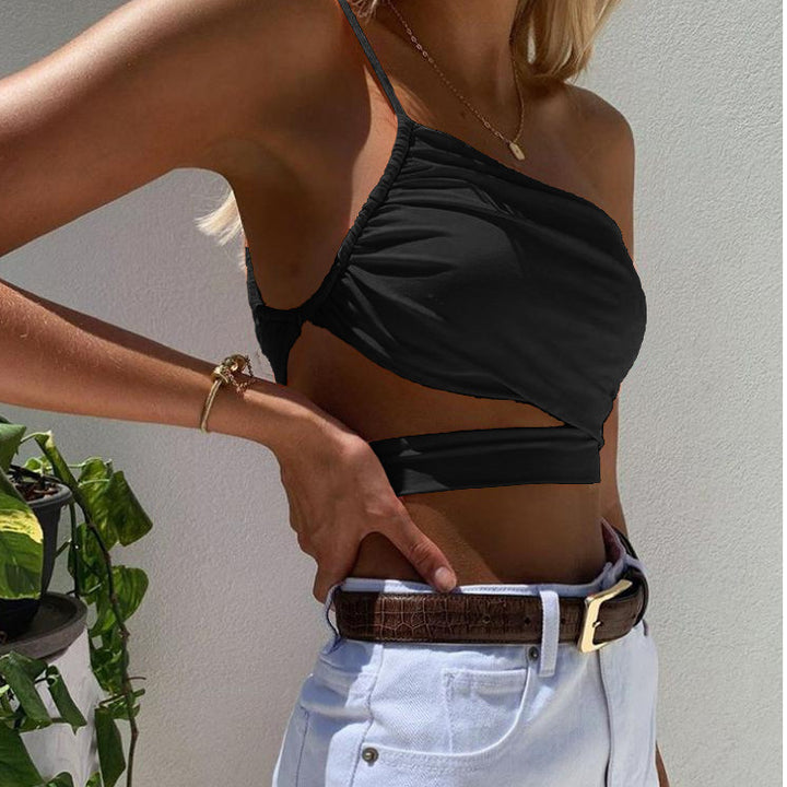 Dame Asymmetrisk Crop-Top med raffineret omslagdesign Stilla
