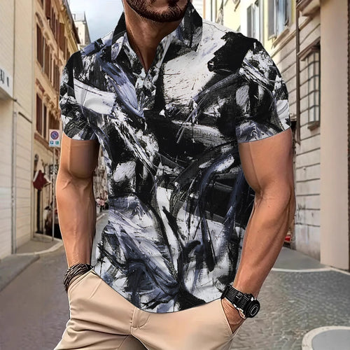 Herrer polo t-shirt med kunstnerisk penselstrøgsdesign Stilla