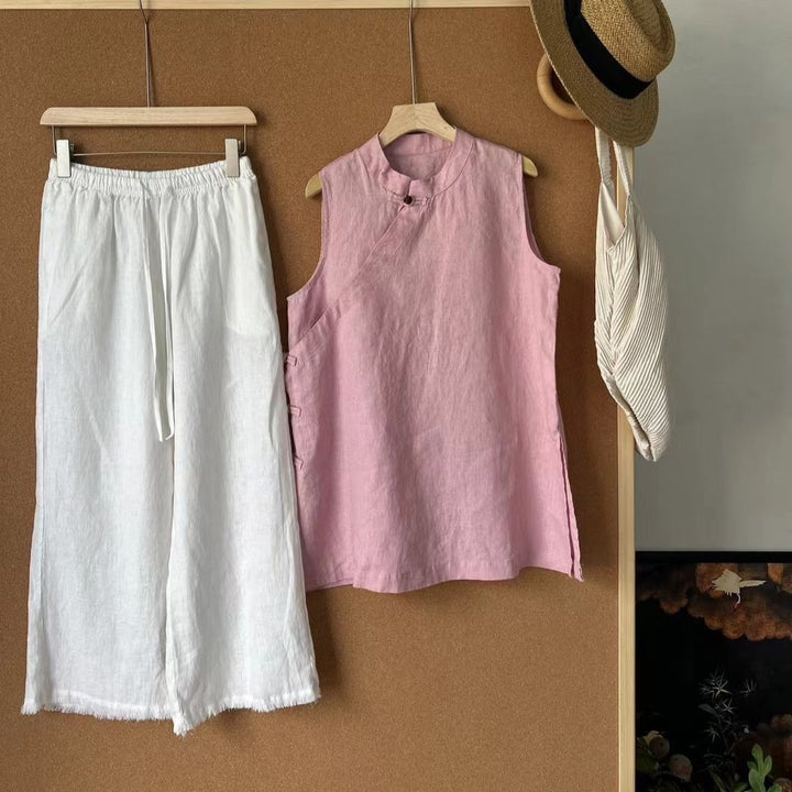 Femme Let bluse i hør og culottes-sæt Stilla
