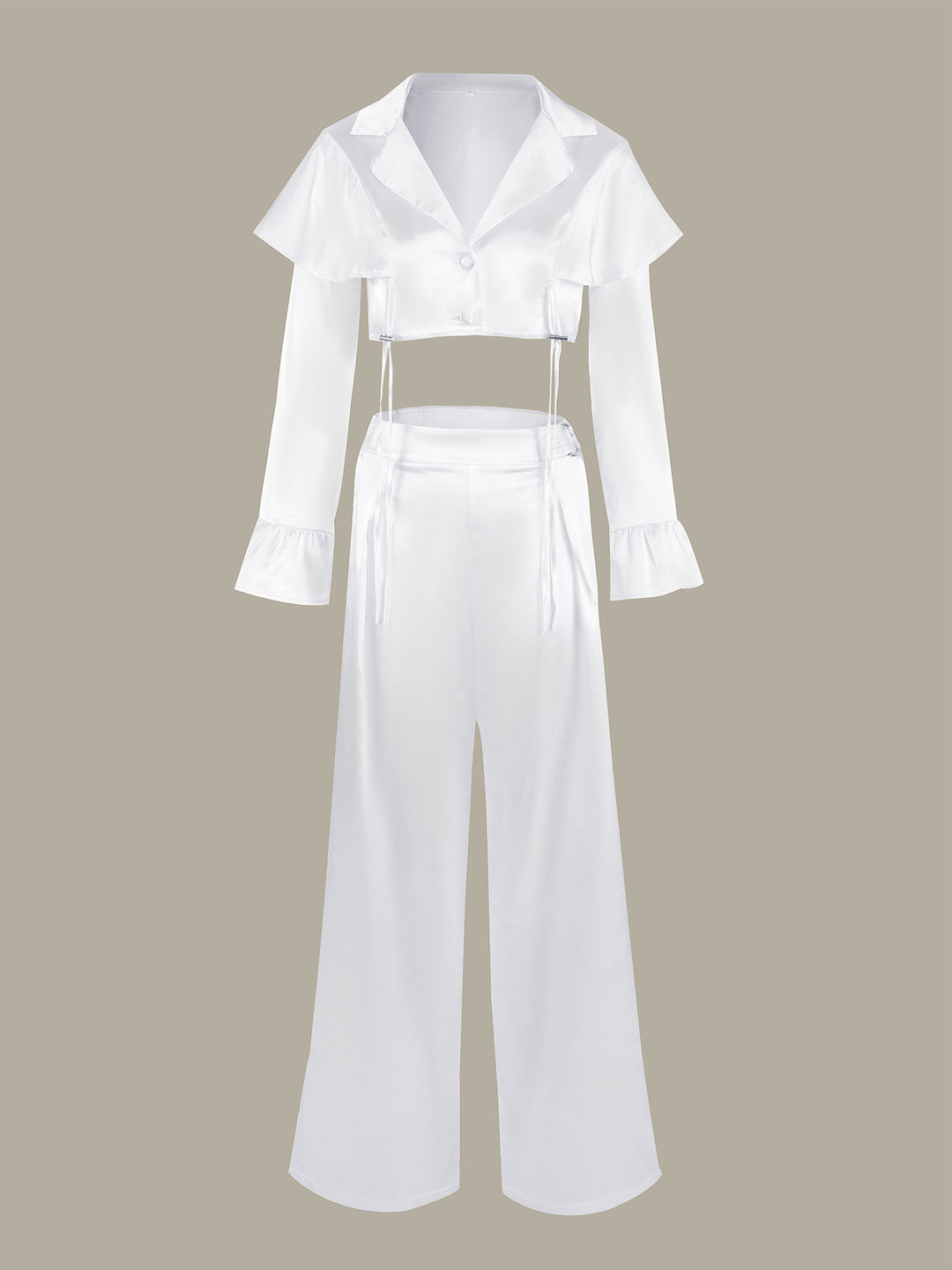 Dameensemble med figursyet crop-top og elegant højhvidt bukser Stilla