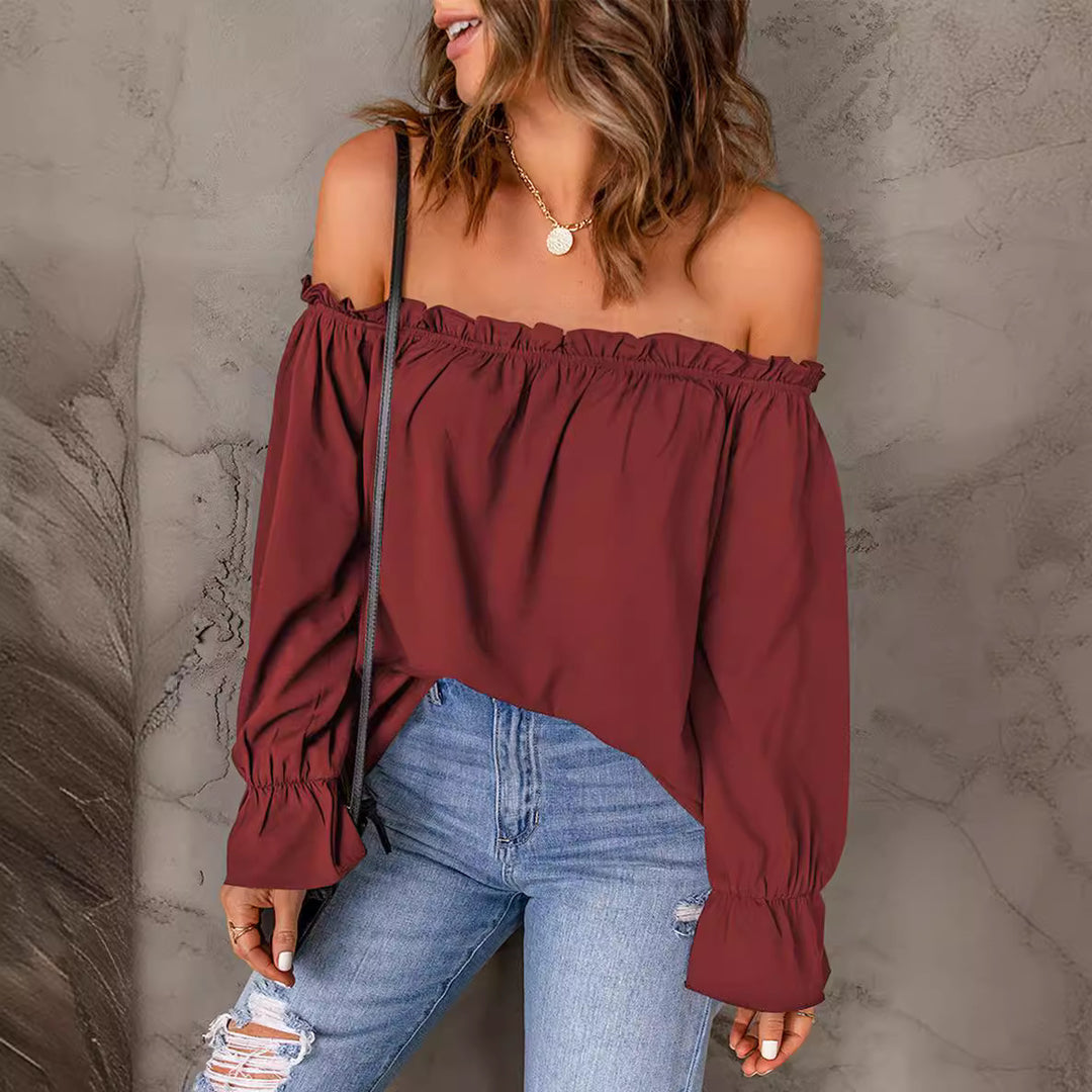 Dame Off-Shoulder Bluse med Rynke detaljer Stilla