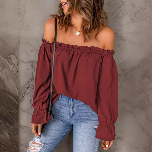 Dame Off-Shoulder Bluse med Rynke detaljer Stilla