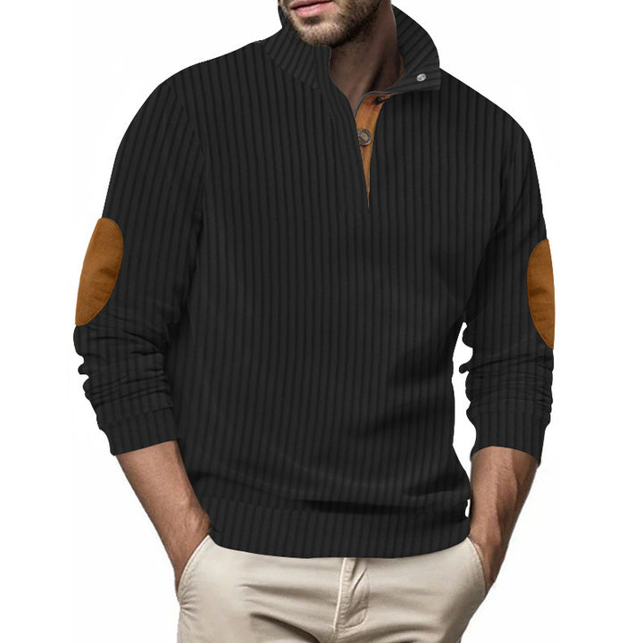 Herrer elegant sweater med ståkrave og kontrastknapper Stilla