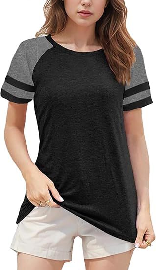 Dame sporty T-shirt med raglanærmer og moderne striber Stilla
