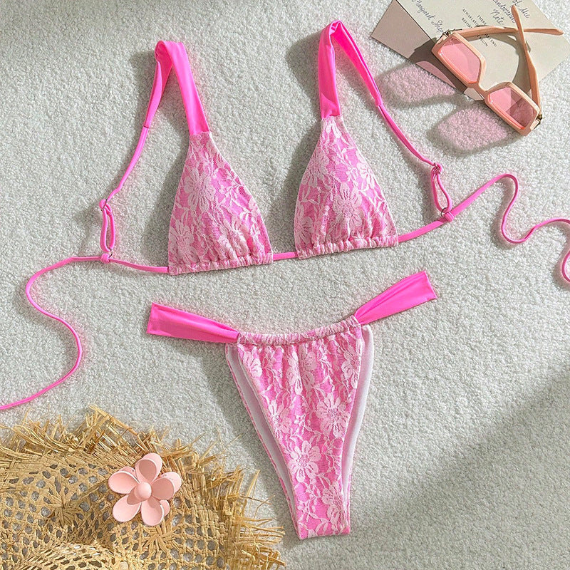 Dame triangel-bikini med blomster mønster i blonde og justerbare stropper Skovae