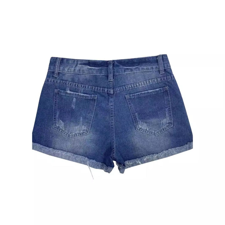 Dame jeansshorts med blomster broderi detaljer og frynset kant Stilla