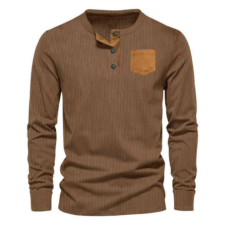 Herrer Langærmet Henley Skjorte med struktureret Design og praktisk Brystlomme Stilla