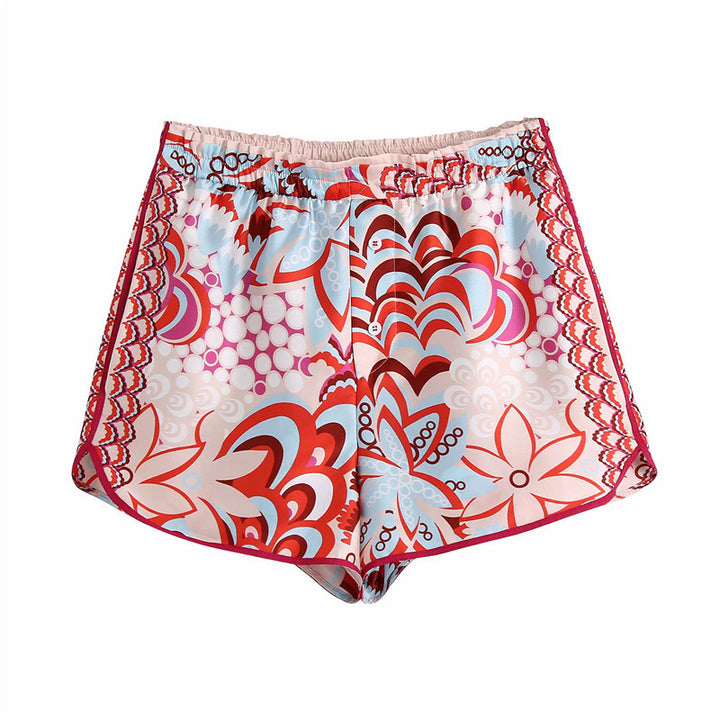 Dame bluse sæt med blomster mønster og shorts Skovae
