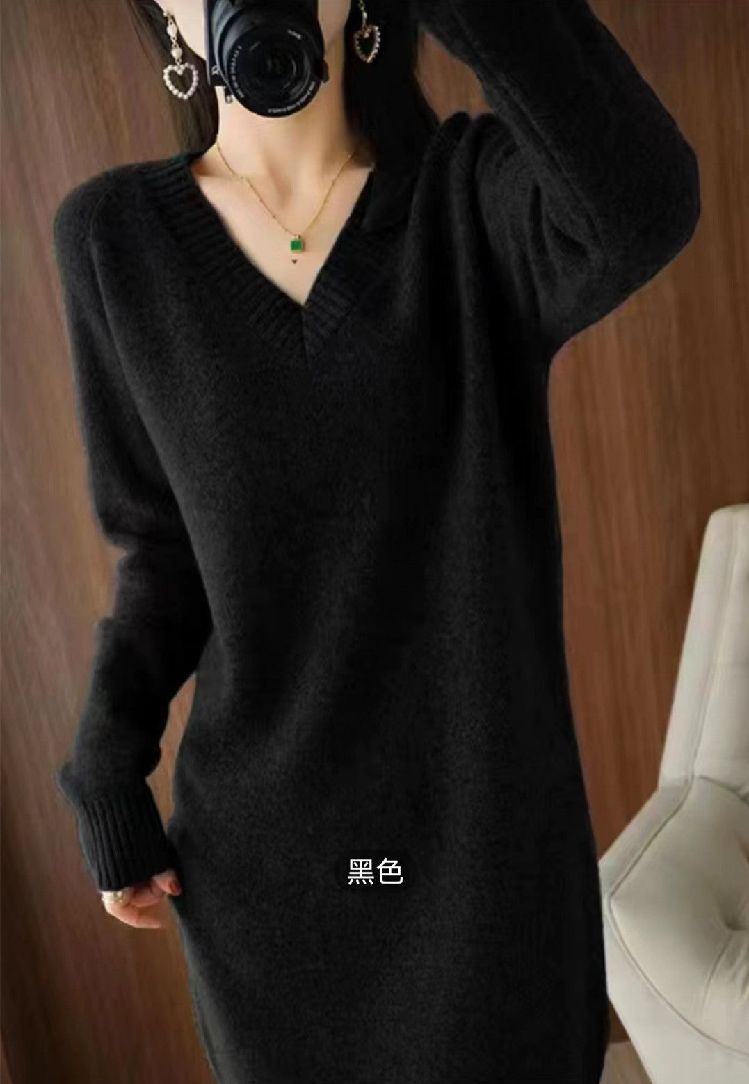 Femme Oversized V-Udskæring Strik Tunika Sweatshirt Stilla