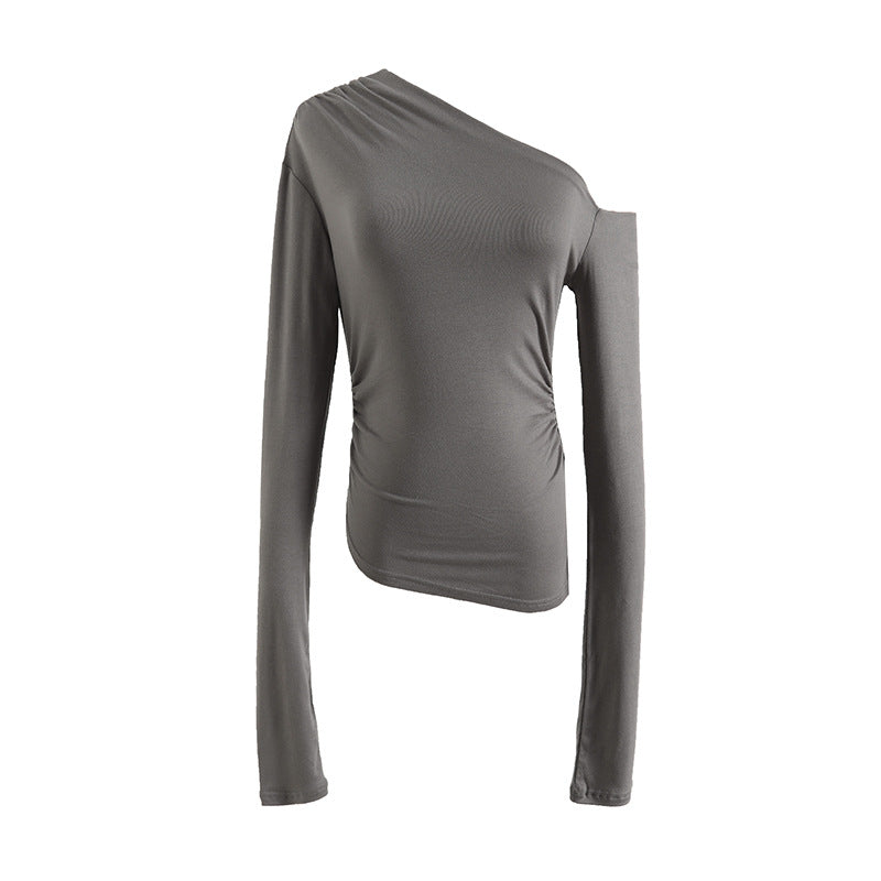 Dame asymmetrisk langærmet top med innovativ drapering Stilla