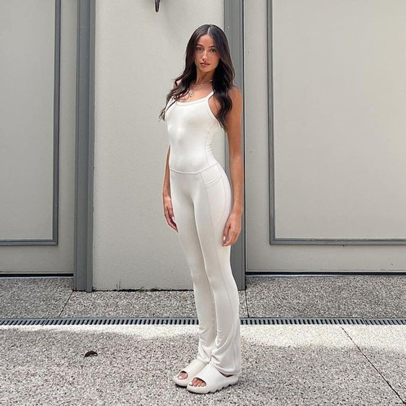 Damen Eleganter Jumpsuit mit trägerlosem Oberteil und praktischen Taschen Skovae