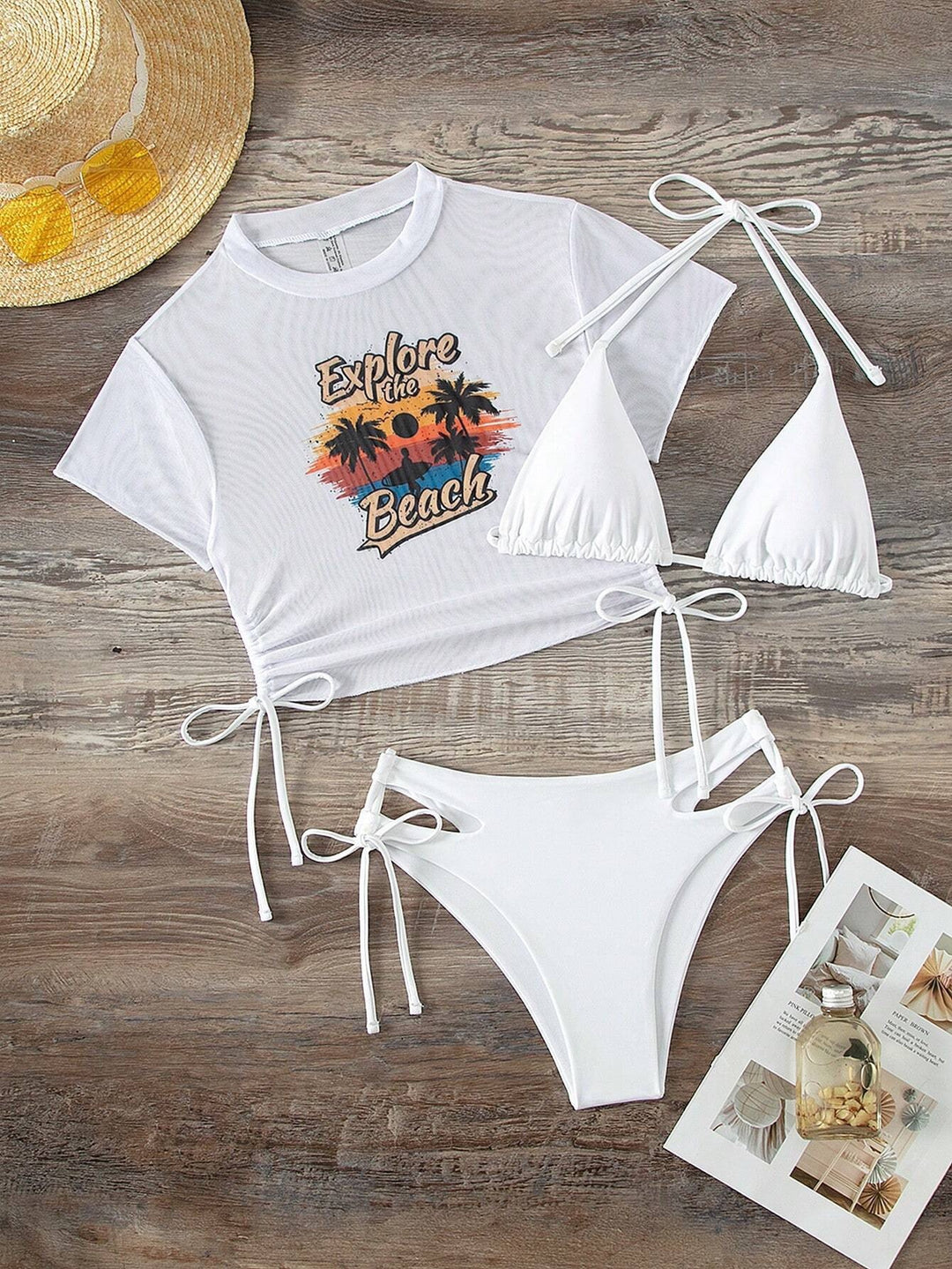 Dame badedragt sæt med stilfuld T-shirt og åndbar bikini Stilla