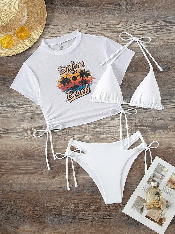 Dame badedragt sæt med stilfuld T-shirt og åndbar bikini Stilla