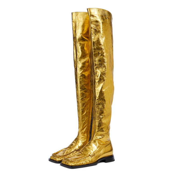 Dame Over-the-Knee Metallic Fashion Støvler med Lynlåsdetalje Stilla