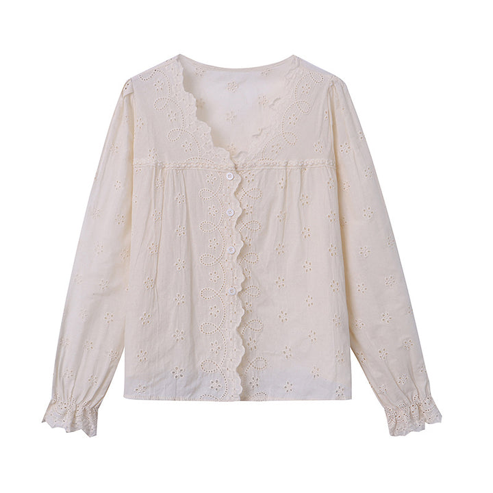 Kvinders bluse med blondekanter og knapdetaljer Stilla