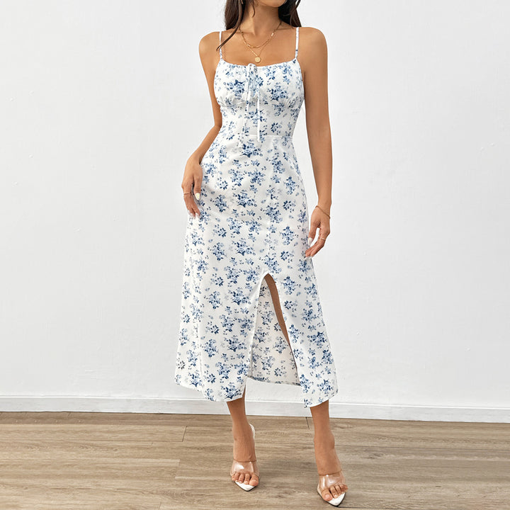 Damerne maxi kjole med blomstermønster og elegante spaghetti stropper Stilla