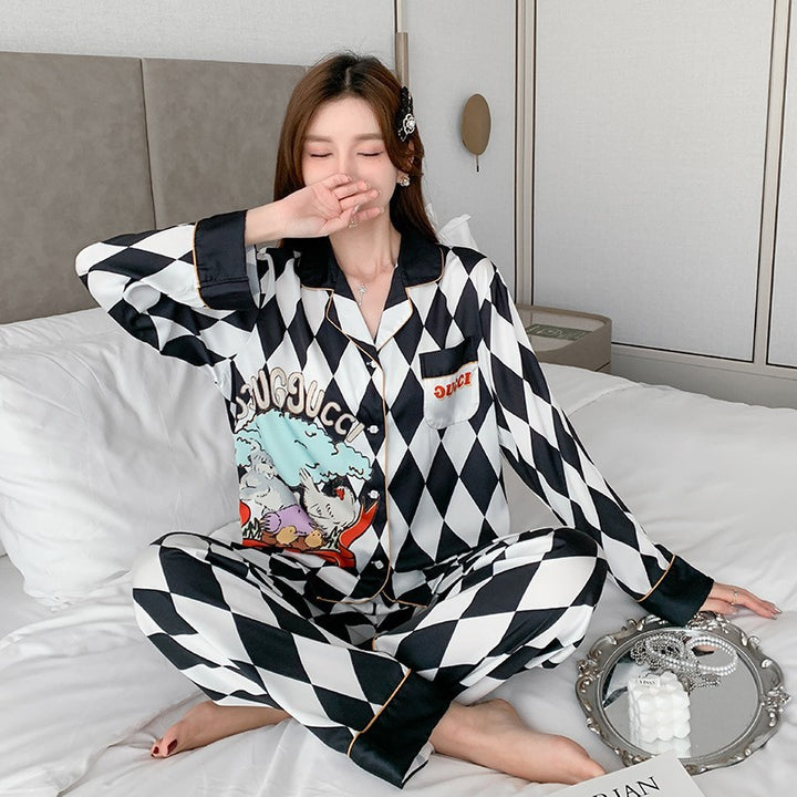 Dame Satin Pyjama-Sæt med elegant skjorte og afslappet bukser Stilla
