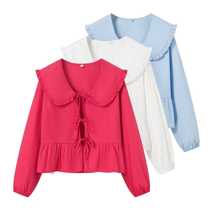 Damebluse med rynkedetalje og elegant krave Stilla