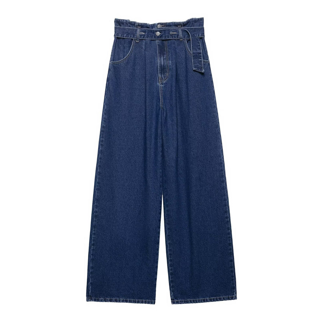 Dame Bred Jeans med Høj Talje og Aftageligt Stofbælte Stilla