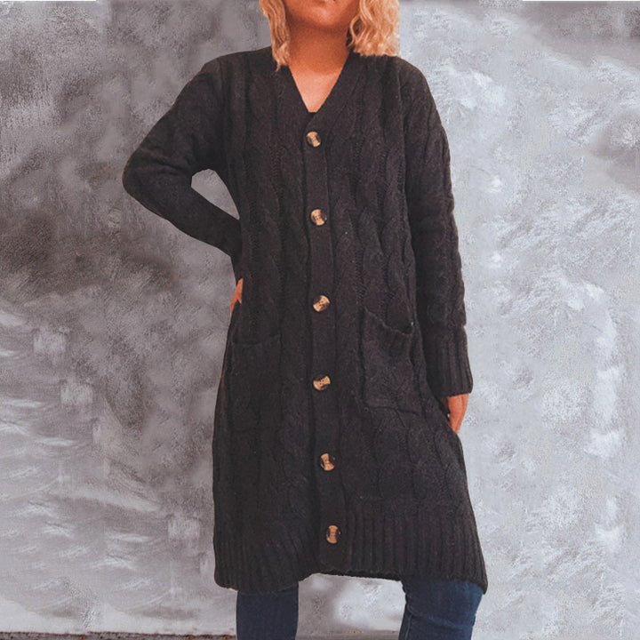 Kvindernes chunky strik cardigan med lommer og knapdetaljer Stilla