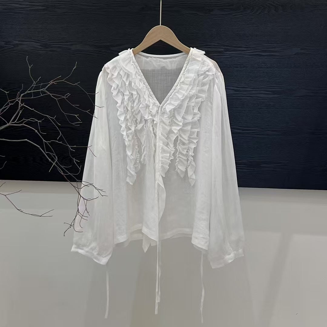 Femme Rynk V-Udskæring Bluse Stilla