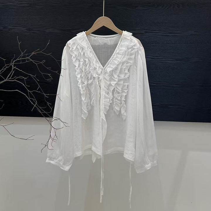 Femme Rynk V-Udskæring Bluse Stilla