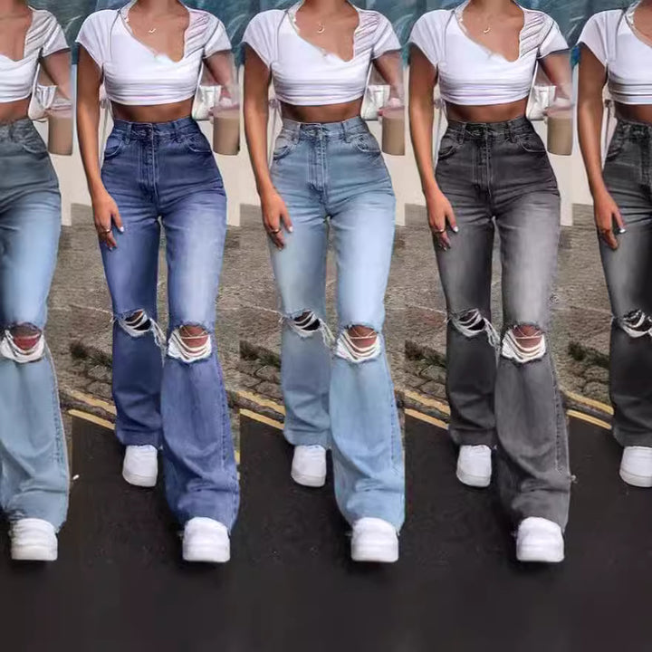 Dame Flared Jeans med modische Ripped-detaljer og høj talje Stilla