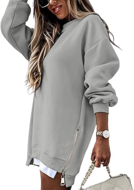 Dame casual sweatshirt med side lynlås og oversized pasform Stilla