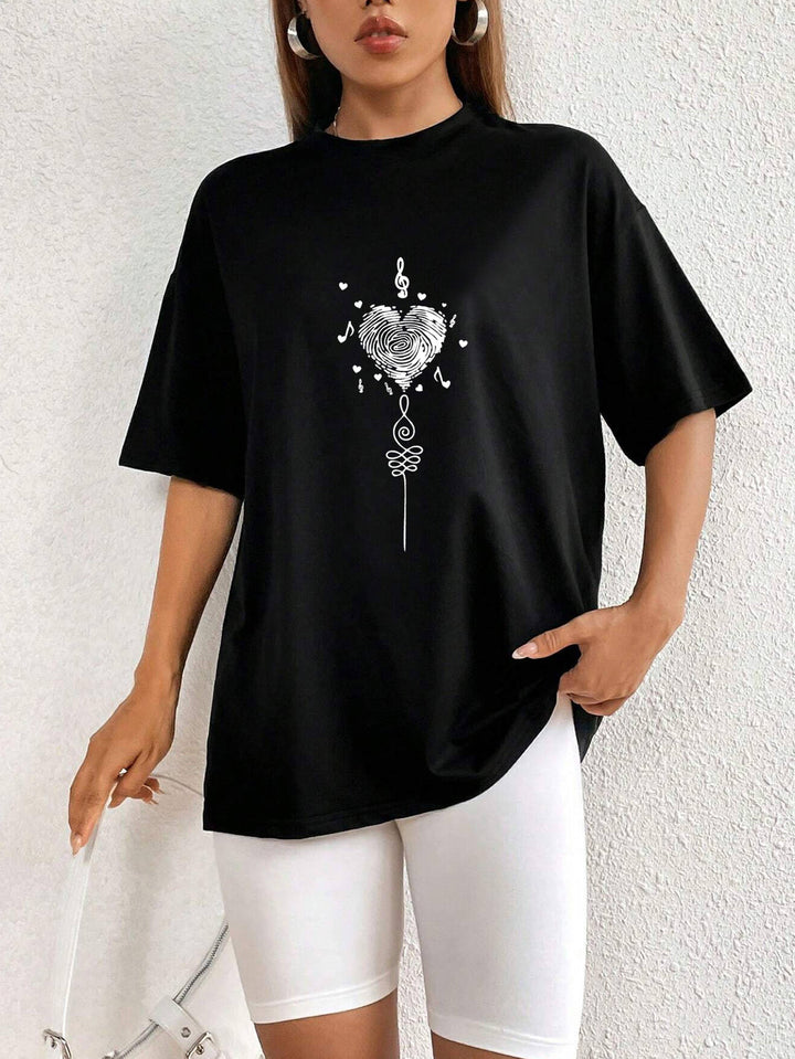 Dame Oversized T-Shirt med kreativt hjerte-design Stilla
